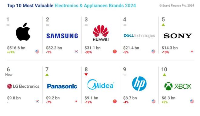 国际排位揭晓！大疆第45传音第36m6米乐2024中国电子家电品牌